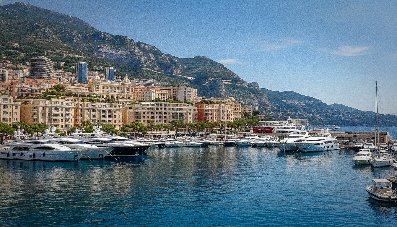 Corniche côtière de Monaco avec vue sur la mer Méditerranée et les façades Belle Époque de Monte-Carlo