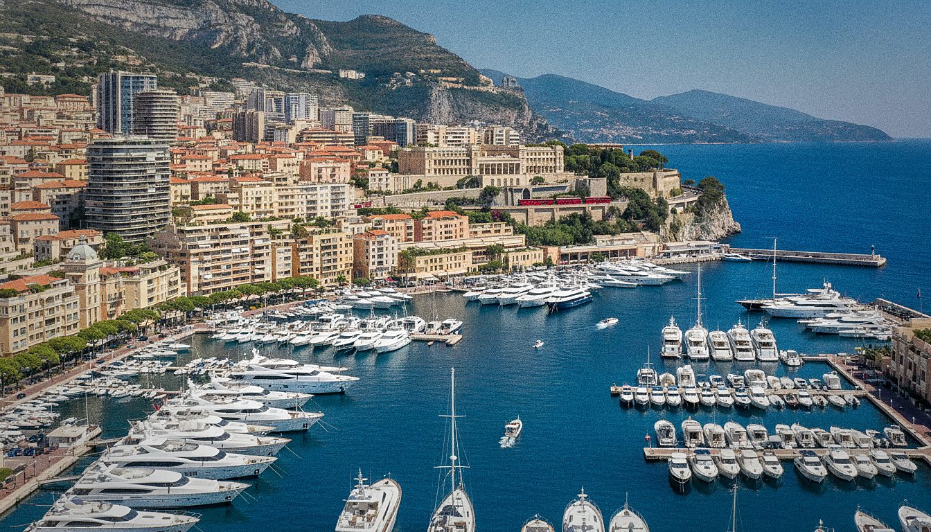 Bus touristique à toit ouvert sur la corniche de Monte-Carlo au bord de la Méditerranée